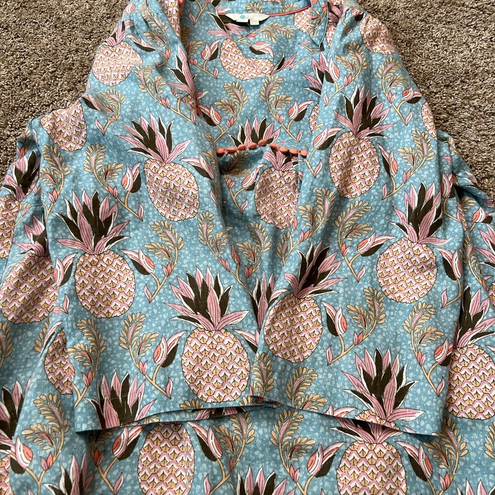 Boden Light Blue Pink Pineapple Print Evangeline Linen Tunic Dress 16 Long Tall - Picture 7 of 9